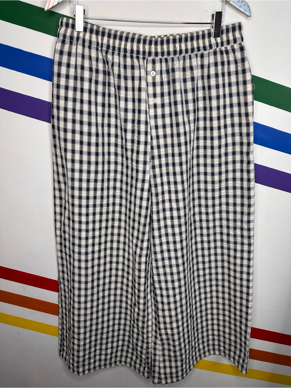 Sincerely Jules navy blue plaid flowy pants size XL